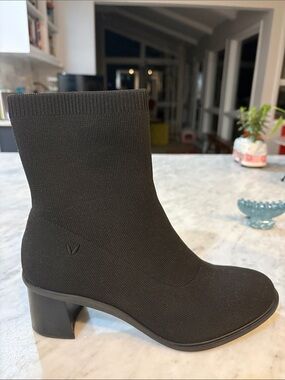 Vivaia Black Knit Sock Boot with Block Heel